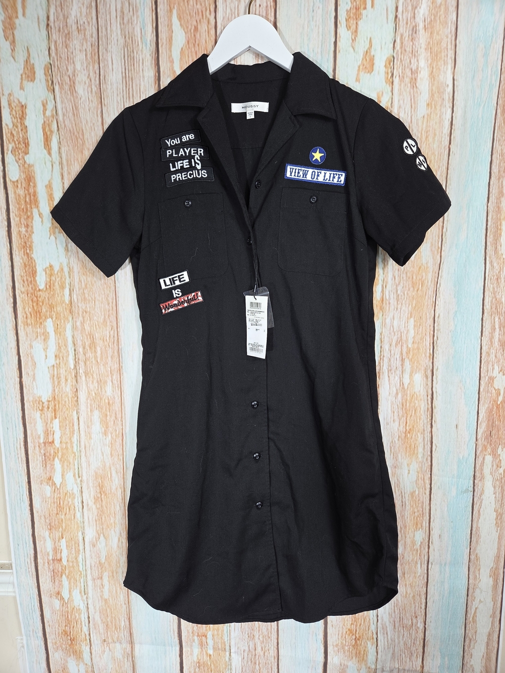 Moussy Black Patch-Detail Short Sleeve Shirt Dress. Rmb 898. Free Size